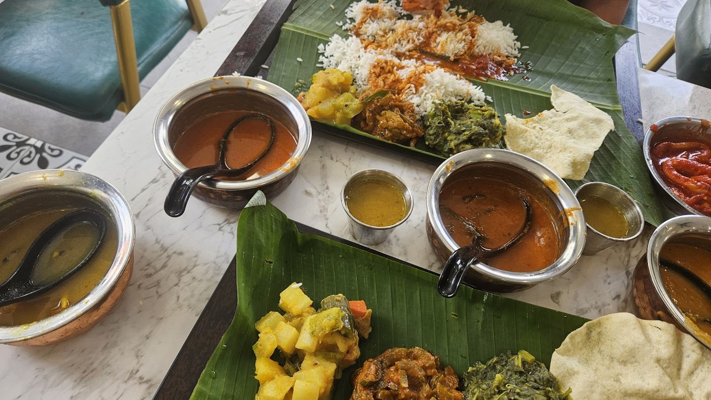 Banana leaf meal with curries